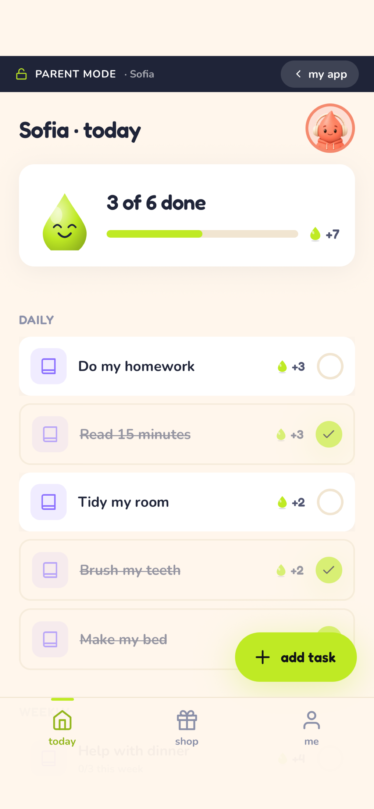 A child's day with tasks to check off